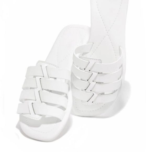 !! NEW !! Soft Vegan Leather Caged Slide Sandals in White - Picture 5 of 9